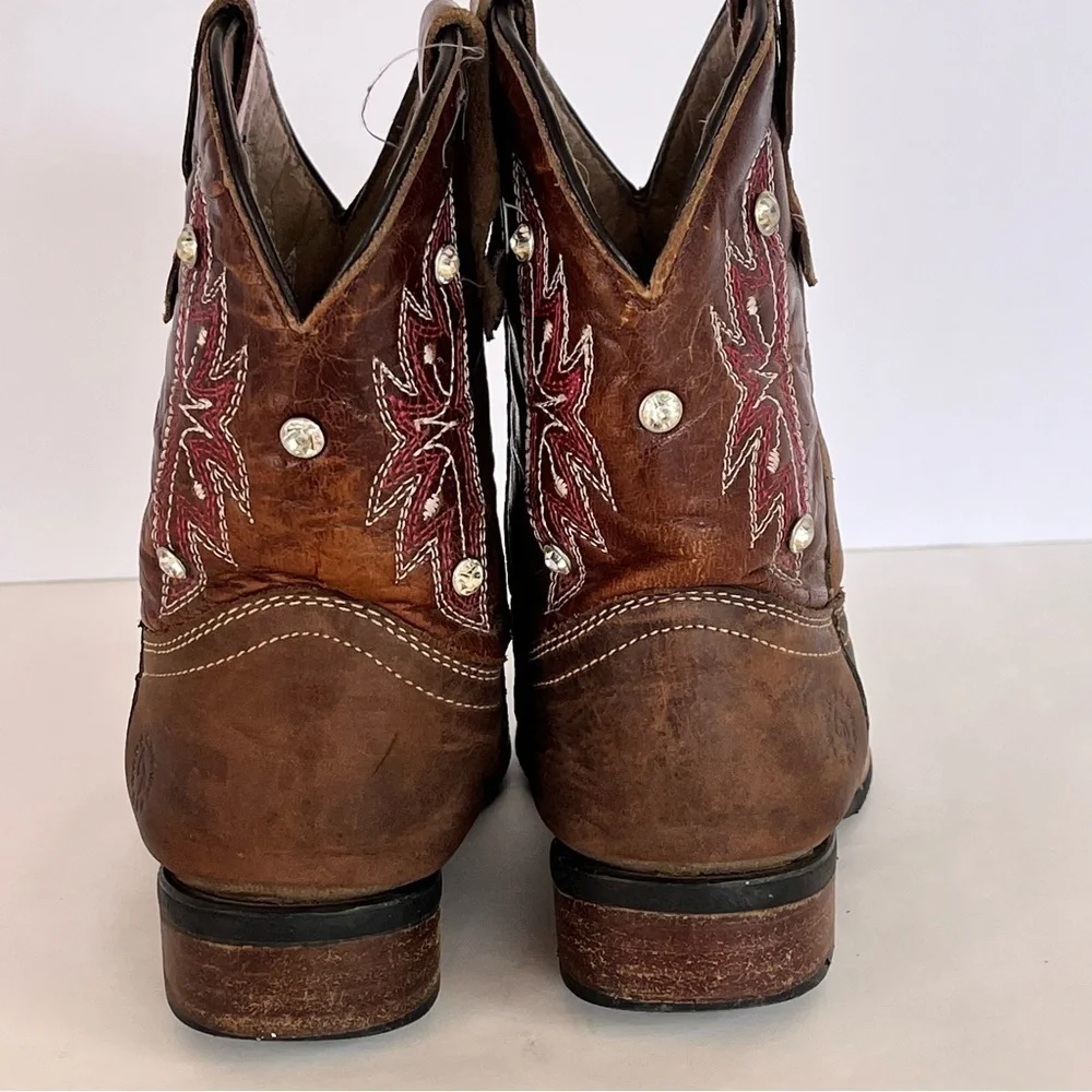 Western Leather Cowboy Boots Rhinestones Rodeo Cowgirl Girls Size 5 Rustic Look